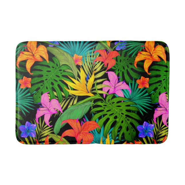 Tropische Blume Monstera Blatt Hawaii farbenfroh Badematte (Vorderseite)