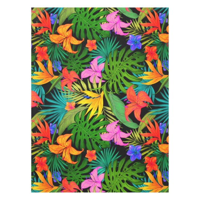 Tropische Blume Monstera Blatt Hawaii farbenfroh Tischdecke (Vorderseite)