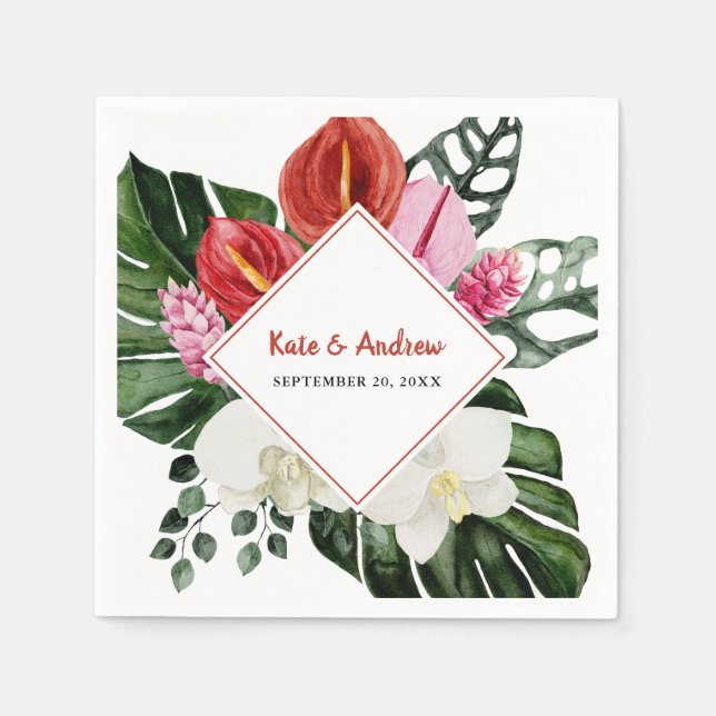 Tropische Blume Monstera Leaf Botanische Hochzeit Serviette (Vorderseite)