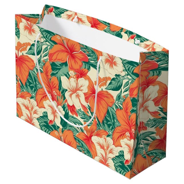 Tropische Blume Muster Hawaiianvibe Große Geschenktüte (Rückseite Schrägansicht)