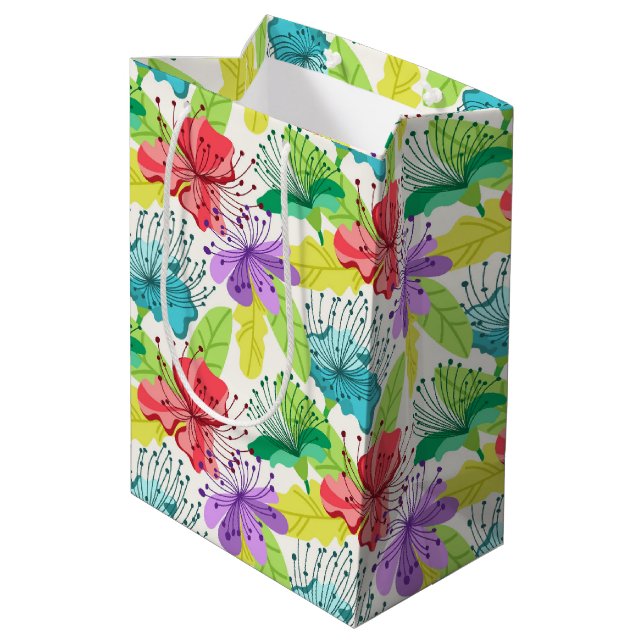 tropische Blume nahtlos Mittlere Geschenktüte (Rückseite Schrägansicht)