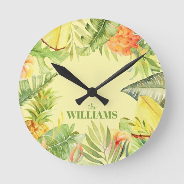 Tropische Blume Obstgarten Runde Wanduhr (Vorderseite)
