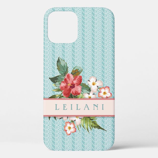 Tropische Blume | Ocean Wave Aqua/Coral Custom Case-Mate iPhone Hülle (Rückseite)