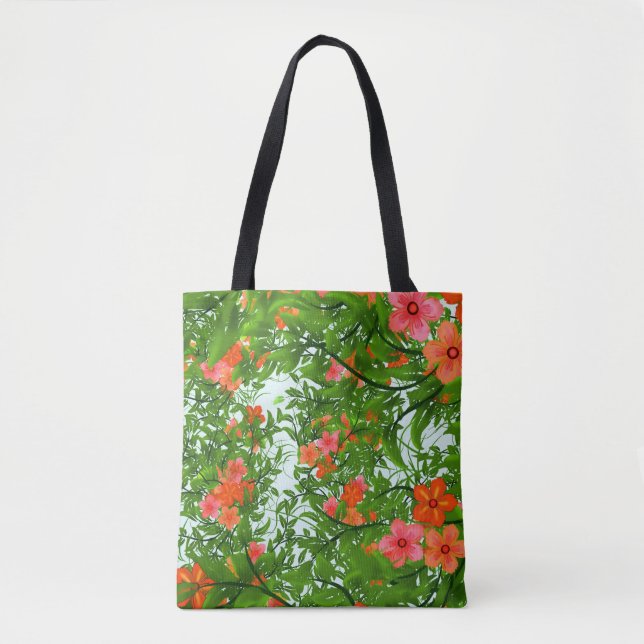 Tropische Blume orangefarbene grüne Blüte elegant Tasche (Vorderseite)