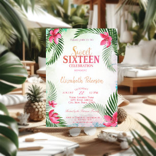 Tropische Blume Palm Blätter Sommer Süß 16 Party Einladung