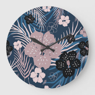 Tropische Blume Palm Blätter Textur Große Wanduhr