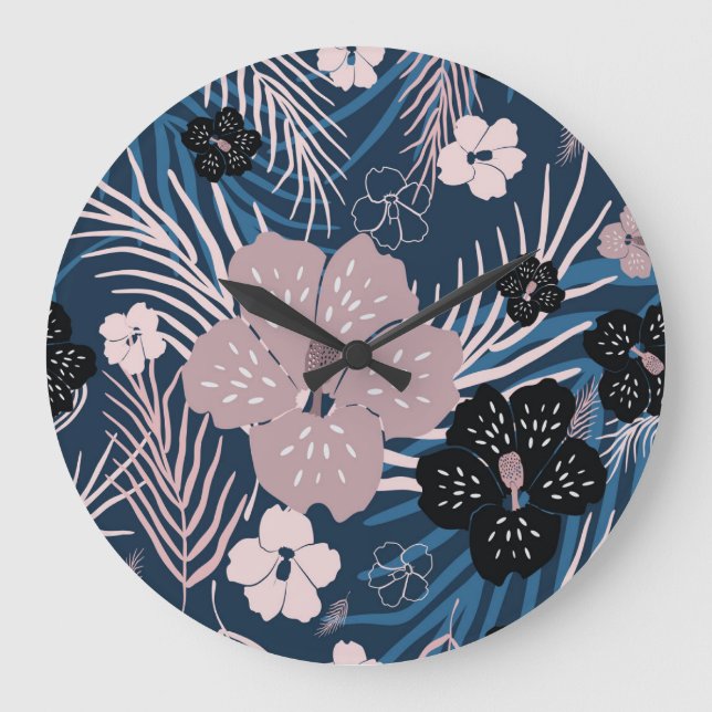 Tropische Blume Palm Blätter Textur Große Wanduhr (Vorderseite)