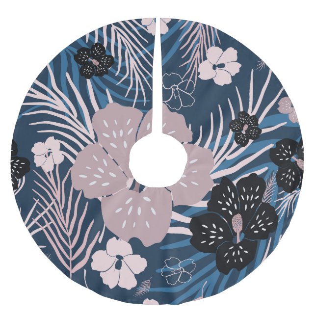 Tropische Blume Palm Blätter Textur Polyester Weihnachtsbaumdecke (Vorderseite)