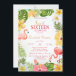 Tropische Blume Palm Flamingos Sweet 16 Party Einladung<br><div class="desc">Tropische Blume mit Blätter aus Palmen und Flamingos. Diese Einladung ist einfach an Ihre Veranstaltung angepasst,  indem Sie einfach Ihre Details hinzufügen.</div>