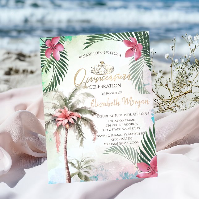 Tropische Blume Palm Summer Quinceñera Einladung (Von Creator hochgeladen)