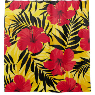 Tropische Blume Palmen Blätter, Vintage Muster. Duschvorhang