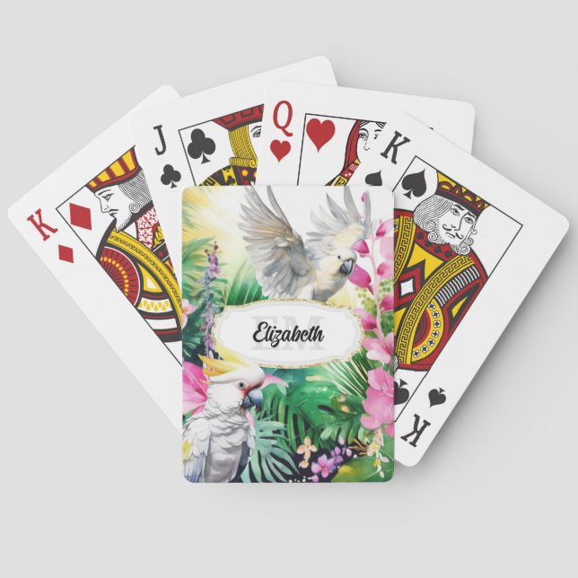 Tropische Blume Papageienvögel Spielkarten (Rückseite)