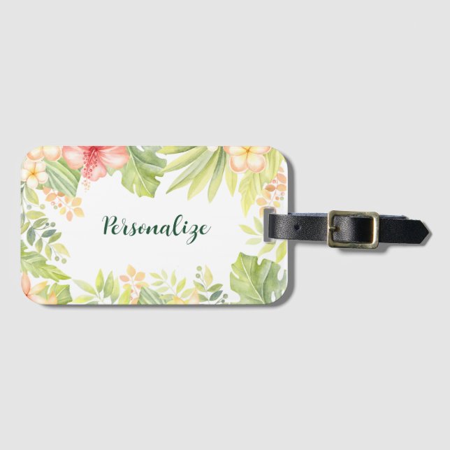 Tropische Blume Pastel Blumendesign personalisiere Gepäckanhänger (Vorderseite (Horizontal))