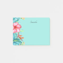 Tropische Blume Personalisiert Aquamarin 4x3 Post-it Klebezettel