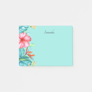 Tropische Blume Personalisiert Aquamarin 4x3 Post-it Klebezettel