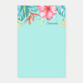 Tropische Blume Personalisiert Aquamarin Post-it Klebezettel