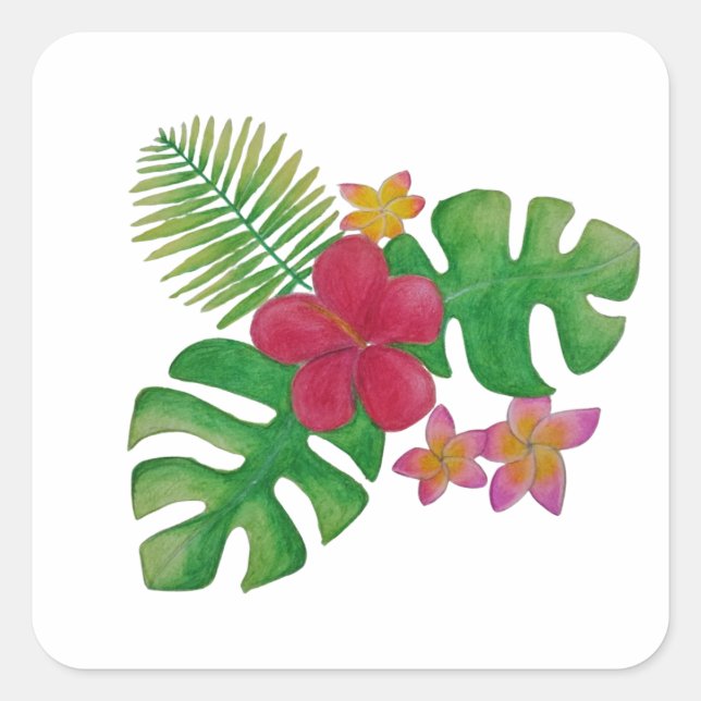 Tropische Blume Quadratischer Aufkleber (Vorderseite)