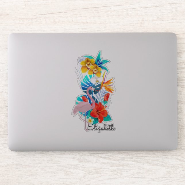 Tropische Blume, rosa Flamingo - Personalisiert Aufkleber (Computer)
