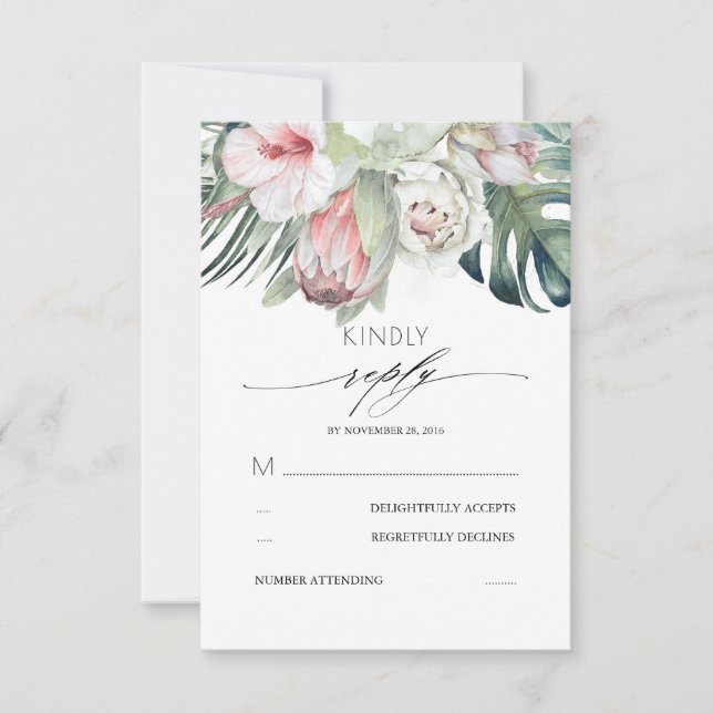 Tropische Blume Rosa Hochzeitsfeier RSVP Karte (Vorderseite)
