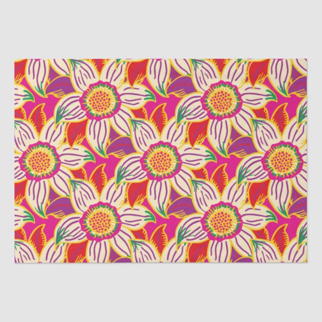 Tropische Blume Rosa Orangefarbenes Blatt Muster Seidenpapier (Vorderseite)
