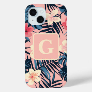 Tropische Blume Rosa personalisierte Monogramm Case-Mate iPhone Hülle