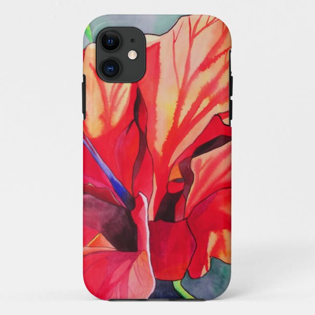 Tropische Blume Roter Hibiskus Aquarellkunst Case-Mate iPhone Hülle (Rückseite)