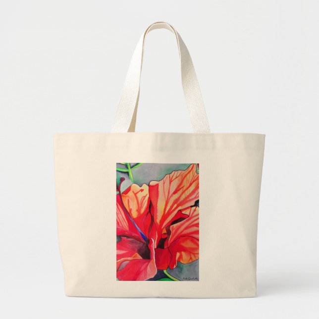 Tropische Blume Roter Hibiskus Aquarellkunst Jumbo Stoffbeutel (Vorne)