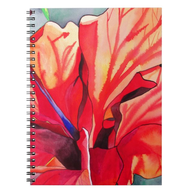 Tropische Blume Roter Hibiskus Aquarellkunst Notizblock (Vorderseite)