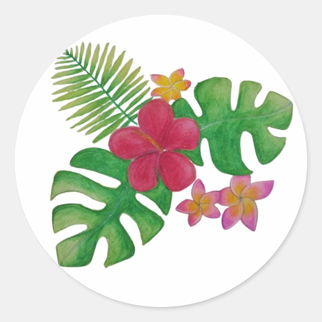 Tropische Blume Runder Aufkleber (Vorderseite)