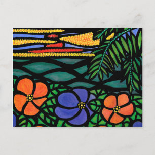 Tropische Blume Sonnenuntergang Postkarte