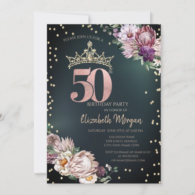Tropische Blume Tiara Diamonds Green 50. Einladung (Vorderseite)