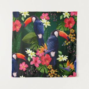 Tropische Blume, Toucan: floraler Hintergrund. Wandteppich