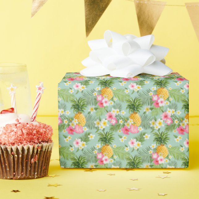 Tropische Blume und Ananas Geschenkpapier (Geburtstagsparty)