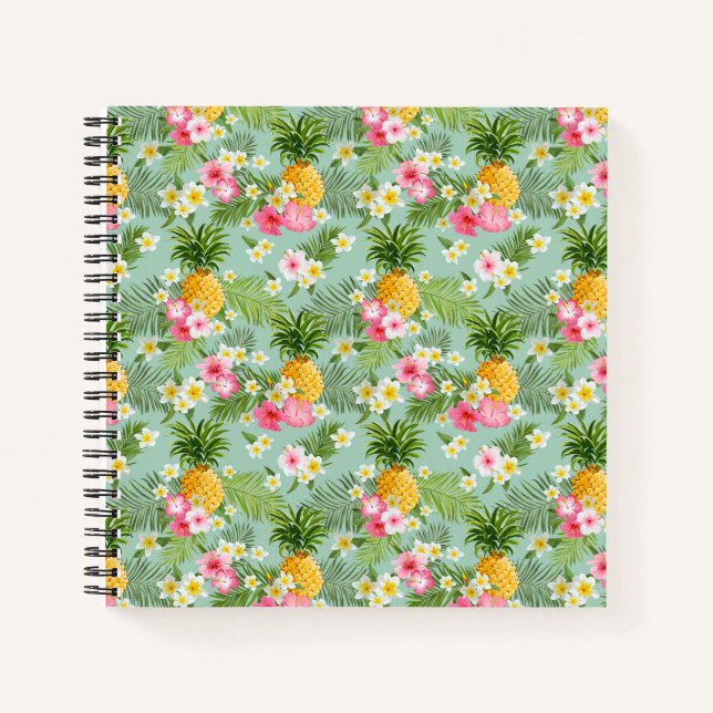 Tropische Blume und Ananas Notizbuch (Vorderseite)