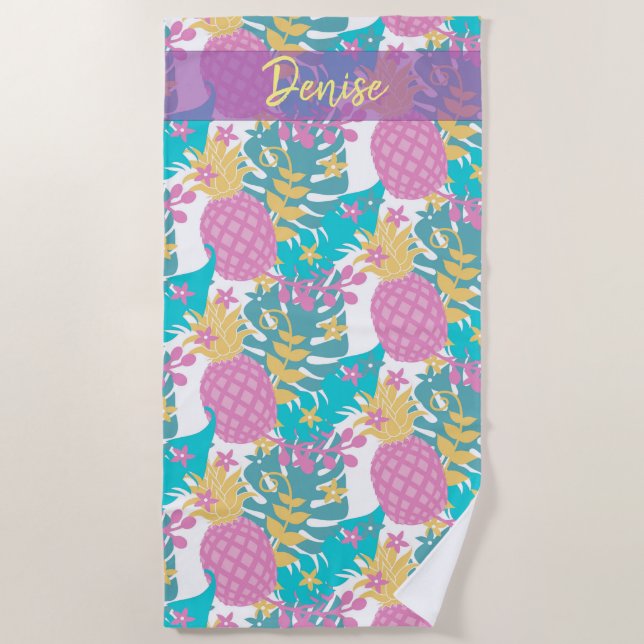Tropische Blume und Ananas Strandtuch (Vorderseite)