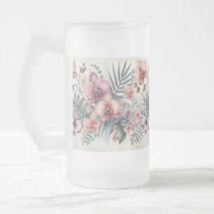 Tropische Blume und Blätter, Aquarell Mattglas Bierglas