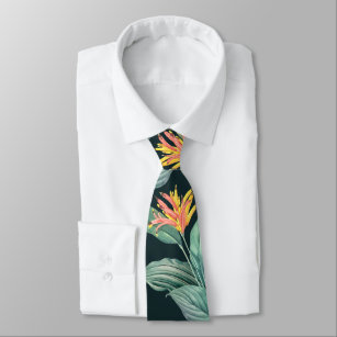 Tropische Blume und Blätter auf dunkel Aquamarin g Krawatte