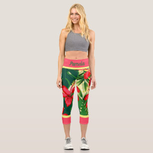 Tropische Blume und Blätter Capri Leggings