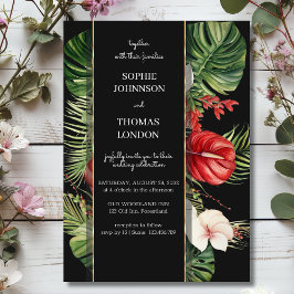 Tropische Blume und Blätter dunkle Aquarelle Hochz Einladung