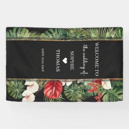 Tropische Blume und Blätter Dunkle Hochzeit Banner