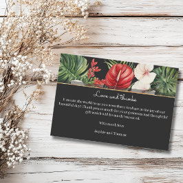 Tropische Blume und Blätter Dunkle Hochzeit Dankeskarte
