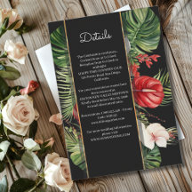 Tropische Blume und Blätter dunkle Hochzeitsdetail