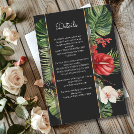 Tropische Blume und Blätter dunkle Hochzeitsdetail Begleitkarte