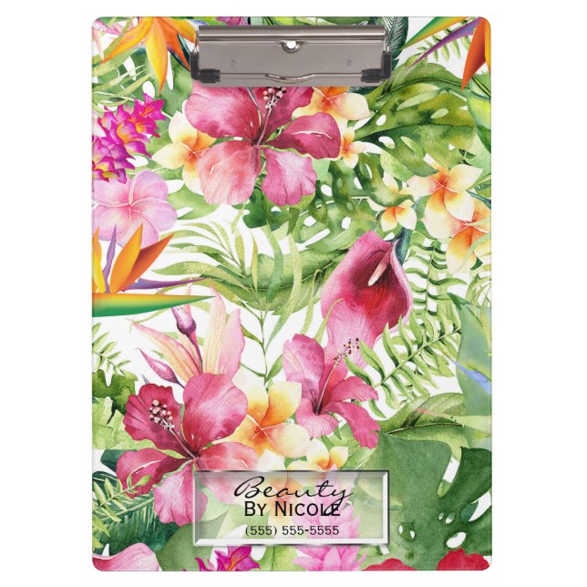 Tropische Blume und Blätter Hawaiianische Blumenpr Klemmbrett (Vorderseite)