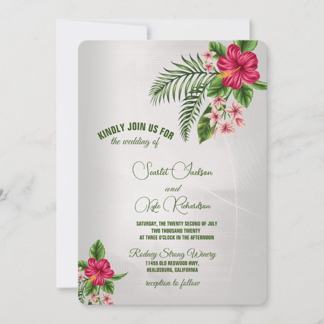 Tropische Blume und Blätter Hochzeiten Einladung (Vorderseite)
