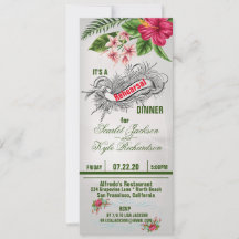 Tropische Blume und Blätter Hochzeitsessen Probe