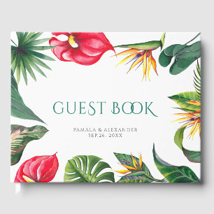 Tropische Blume und Blätter Hochzeitsfeiern Gästebuch
