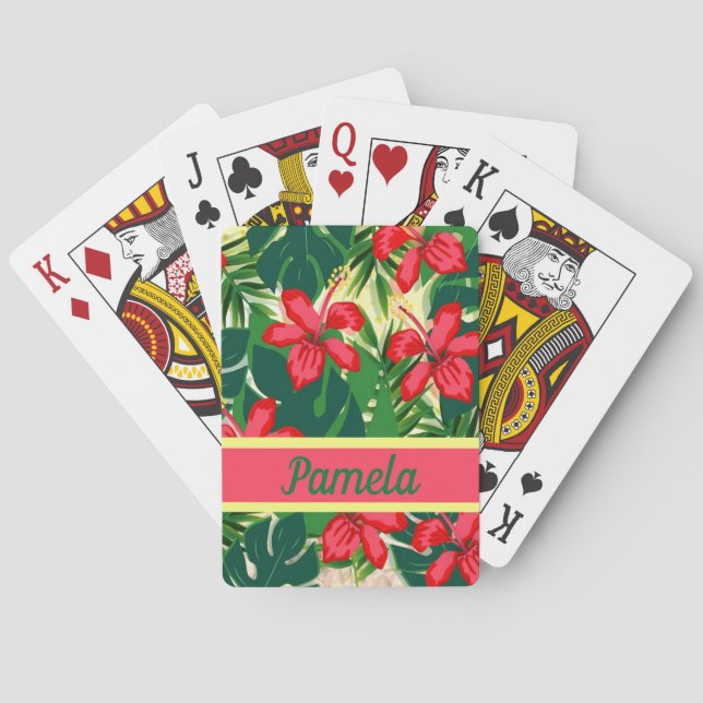 Tropische Blume und Blätter Spielkarten (Rückseite)