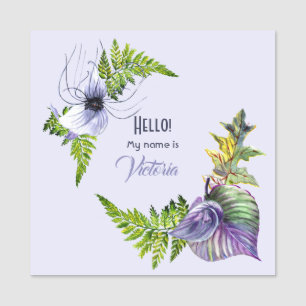 Tropische Blume und Blätter Wasserfarbe Namensschild