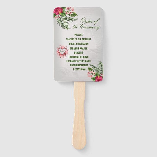 Tropische Blume und Blätter zum Hochzeitshandfans Fächer (Vorderseite)
